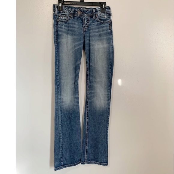 Silver Jeans Tuesday Jeans 26 Low Slim Bootcut Distressed Embroidered 26x33